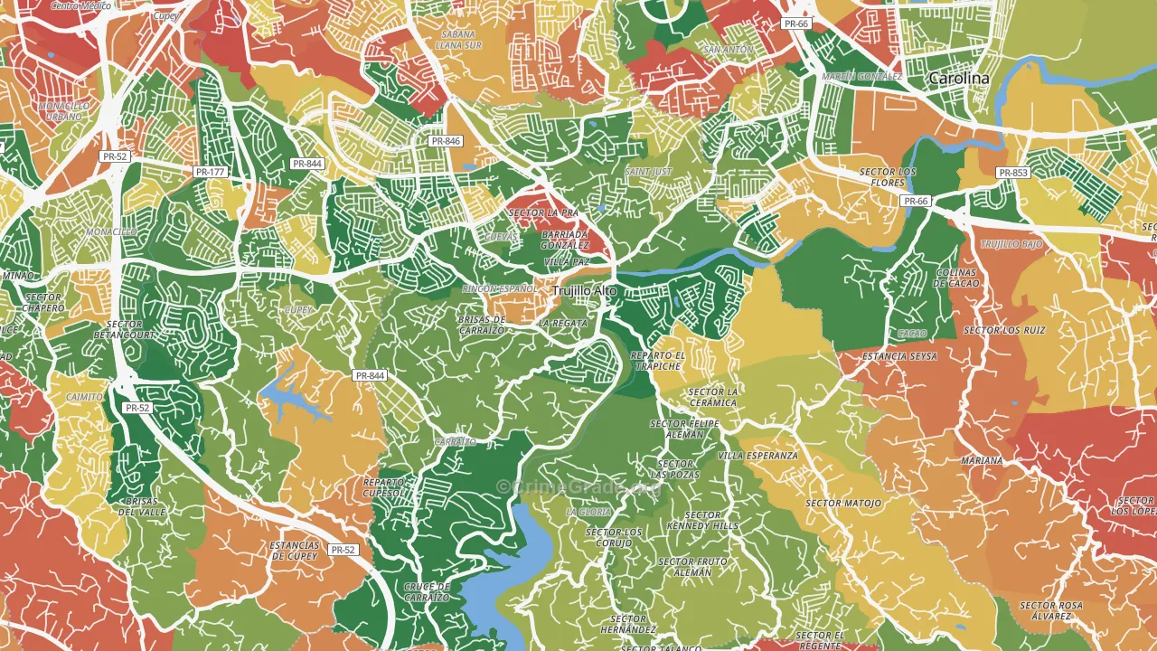 Trujillo Alto Municipio, PR Map of Theft Rates