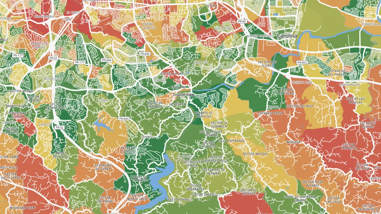Trujillo Alto, PR Map of Theft Rates