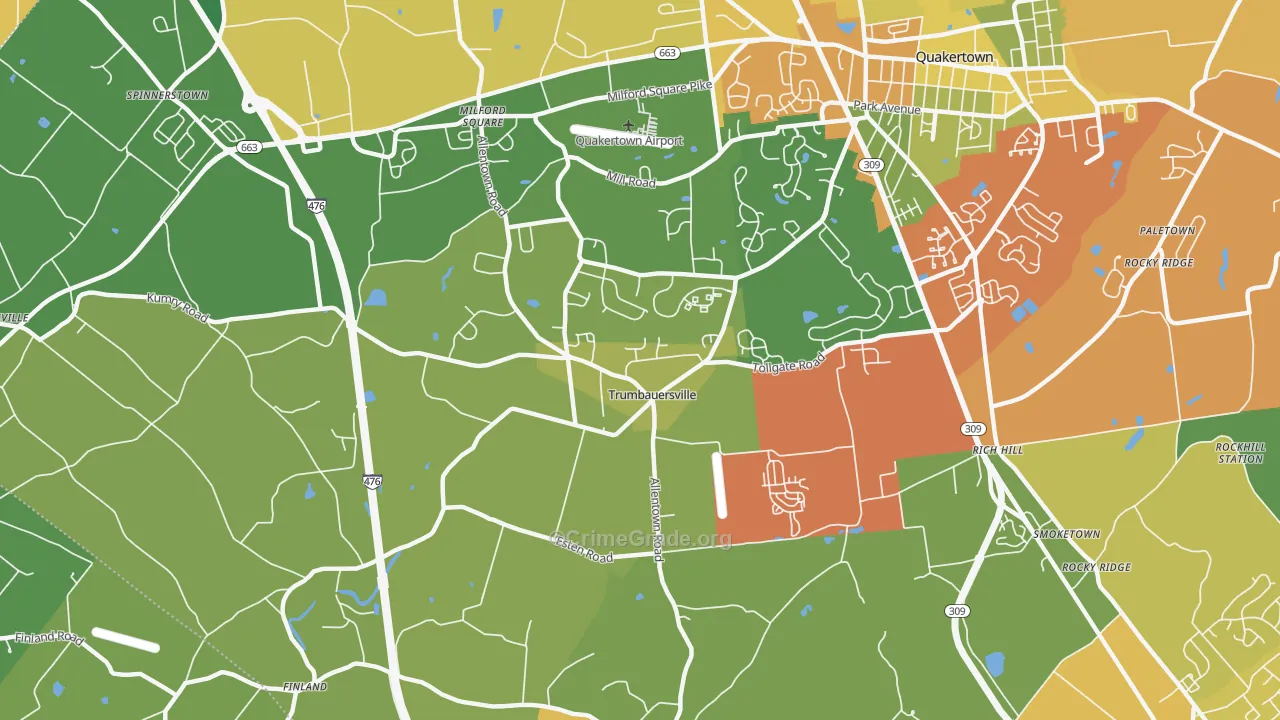 Trumbauersville, PA Map of Theft Rates
