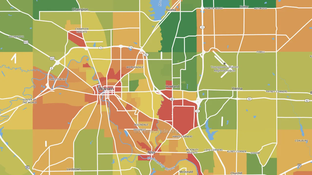 Trumbull County, OH Map of Theft Rates