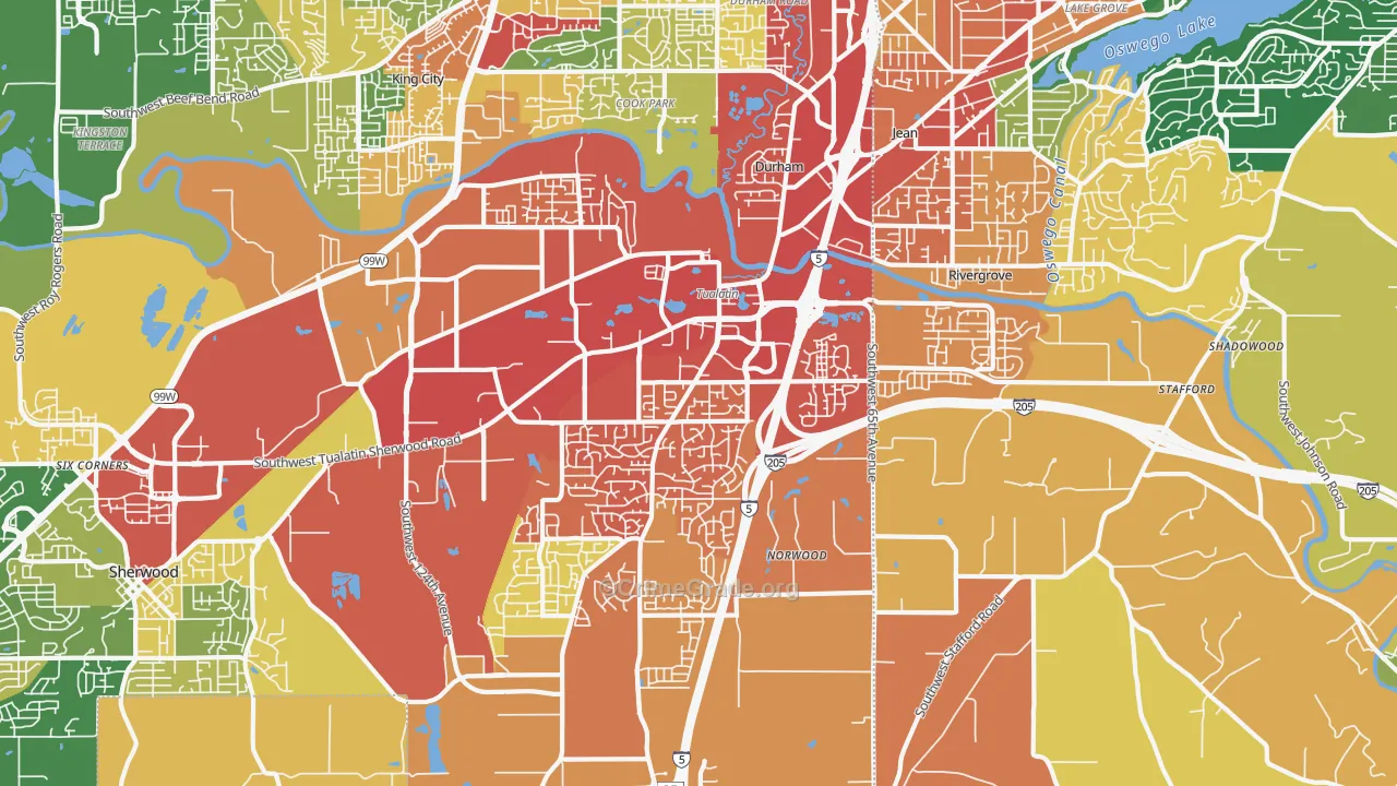 Tualatin, OR Map of Theft Rates