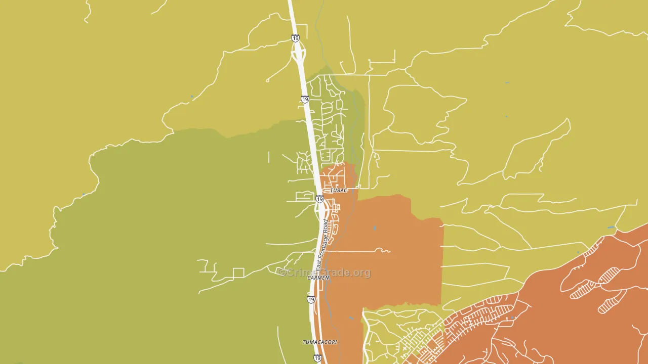 Tubac, AZ Map of Theft Rates