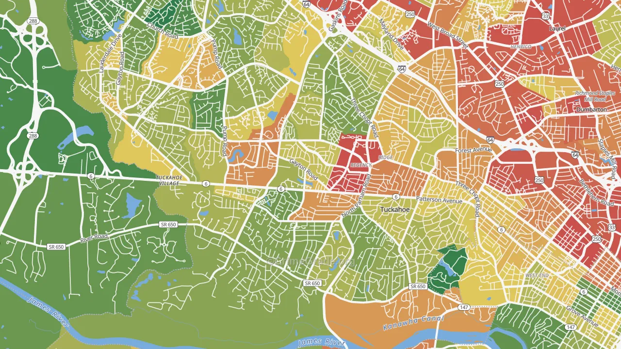 Tuckahoe, VA Map of Theft Rates