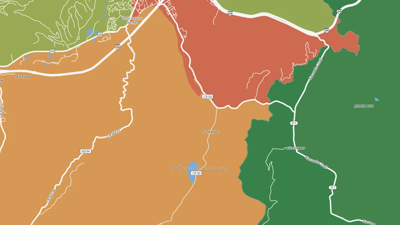 Tuckahoe, WV Map of Theft Rates