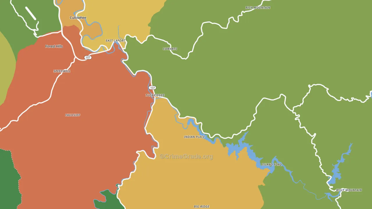 Tuckasegee, NC Map of Theft Rates