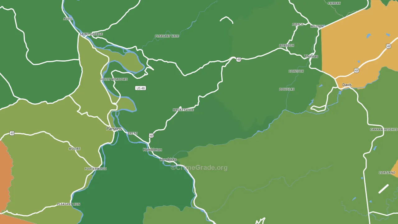 Tucker County, WV Map of Theft Rates