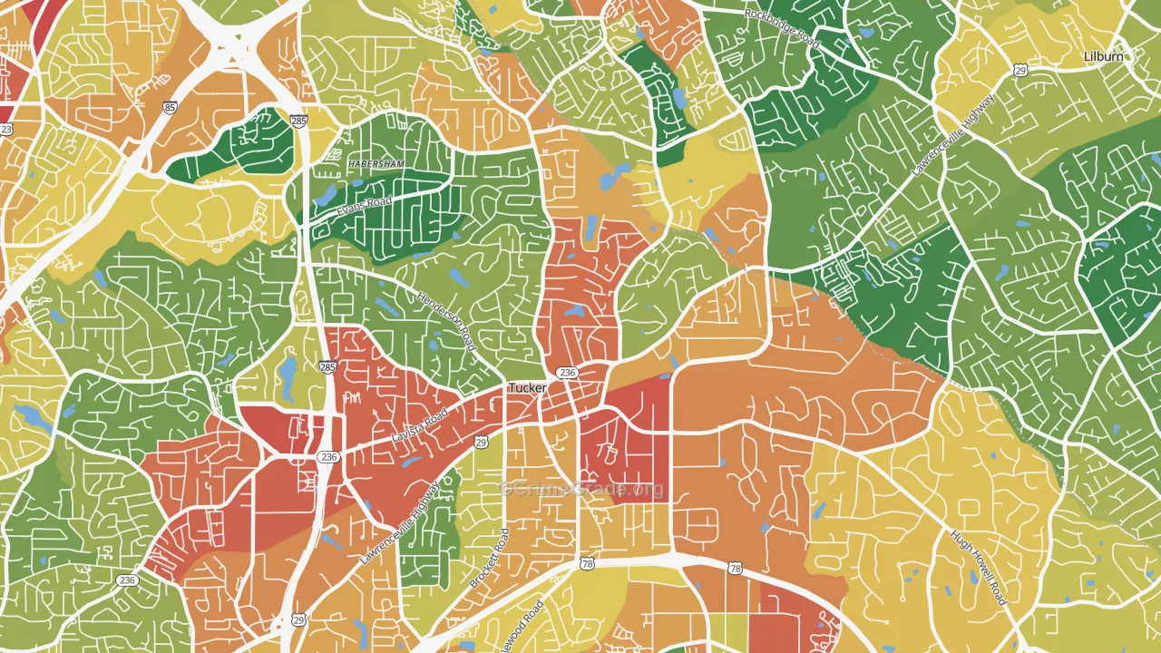Tucker, GA Map of Theft Rates