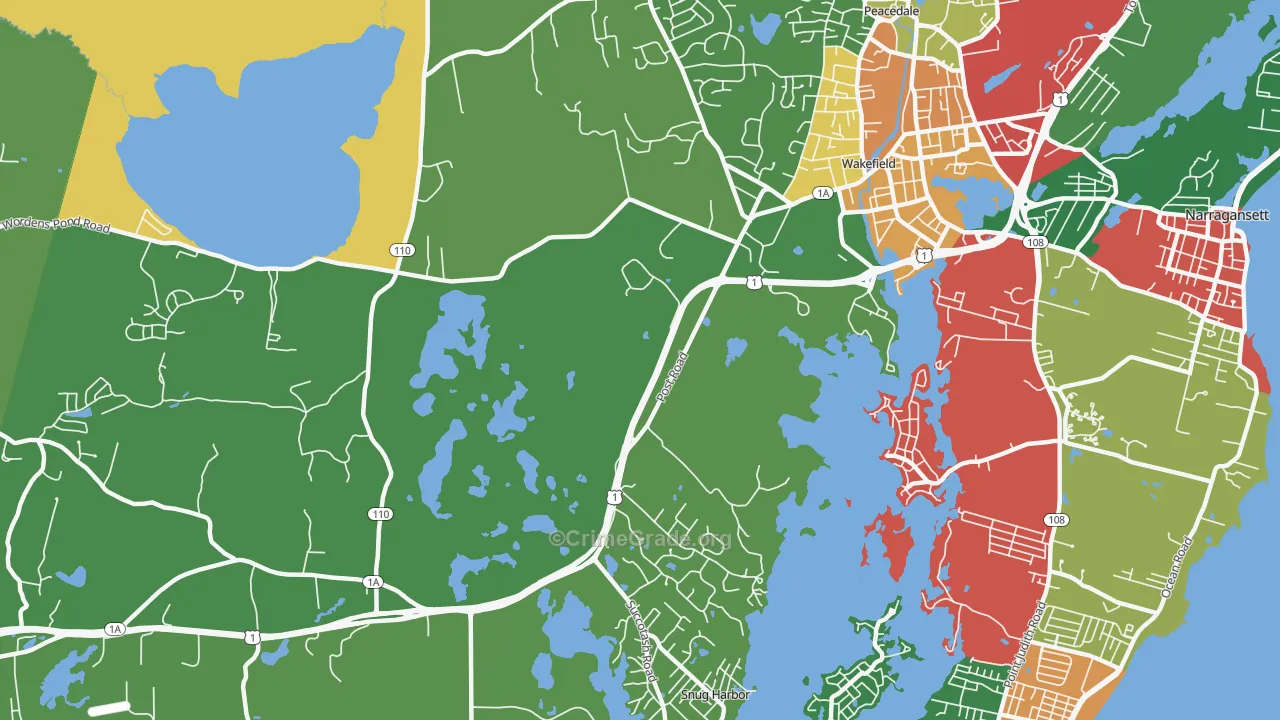 Tuckertown, RI Map of Theft Rates