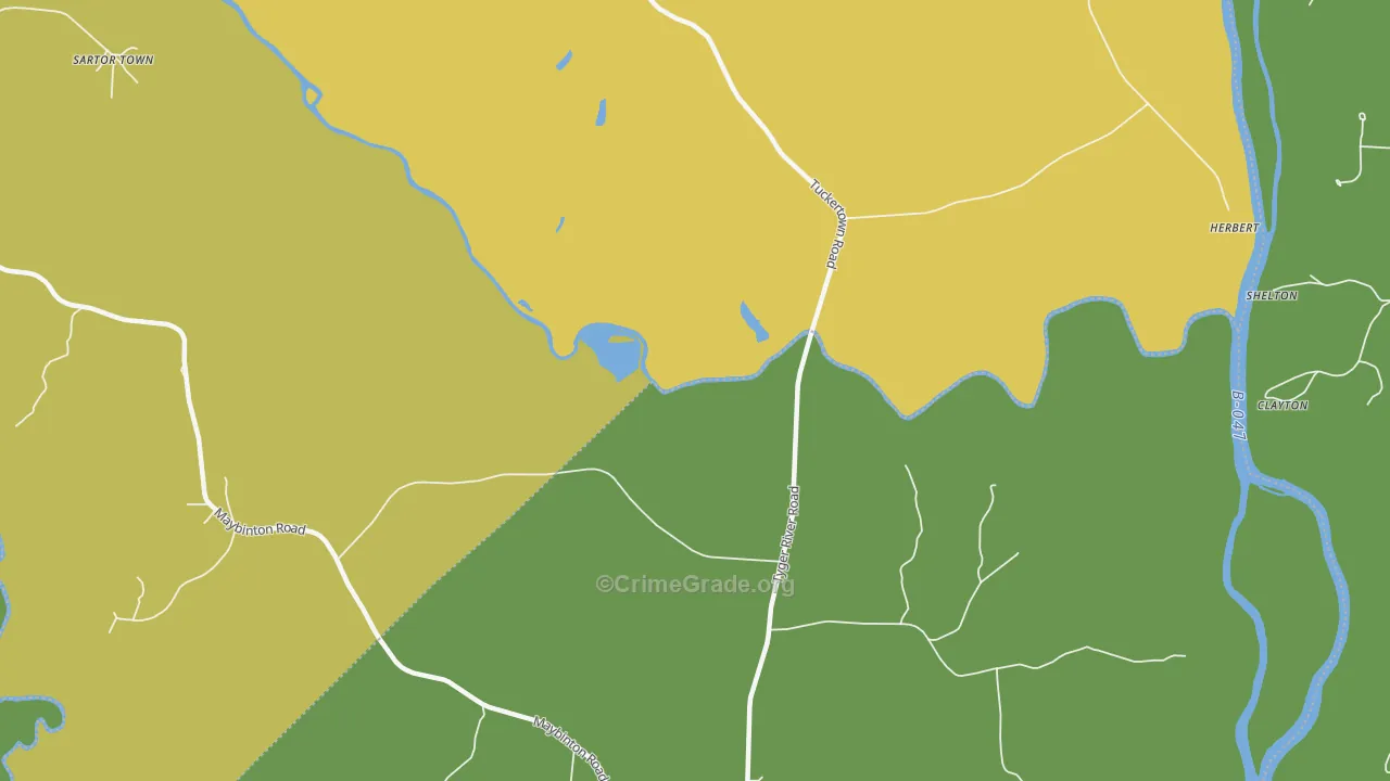 Tuckertown, SC Map of Theft Rates