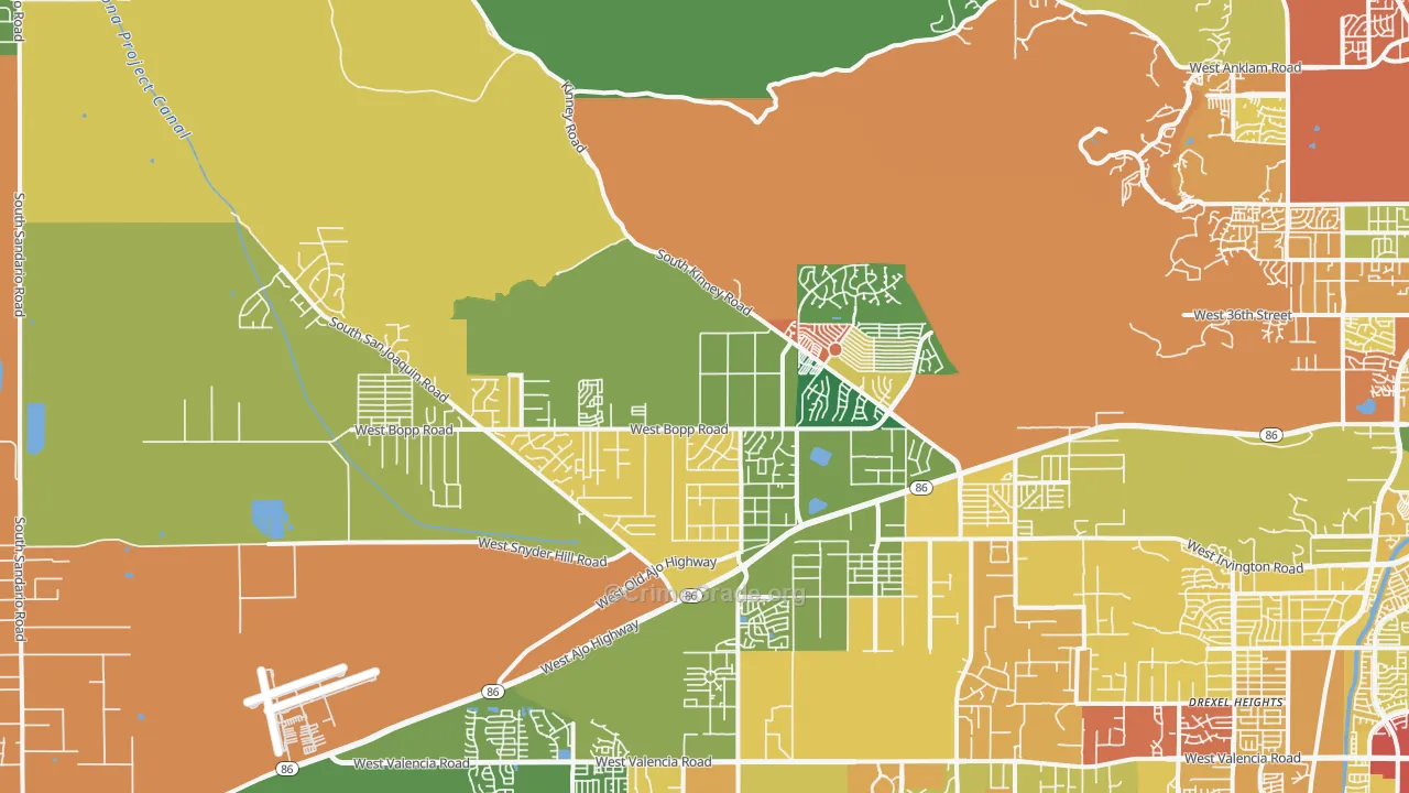 Tucson Estates, AZ Map of Theft Rates