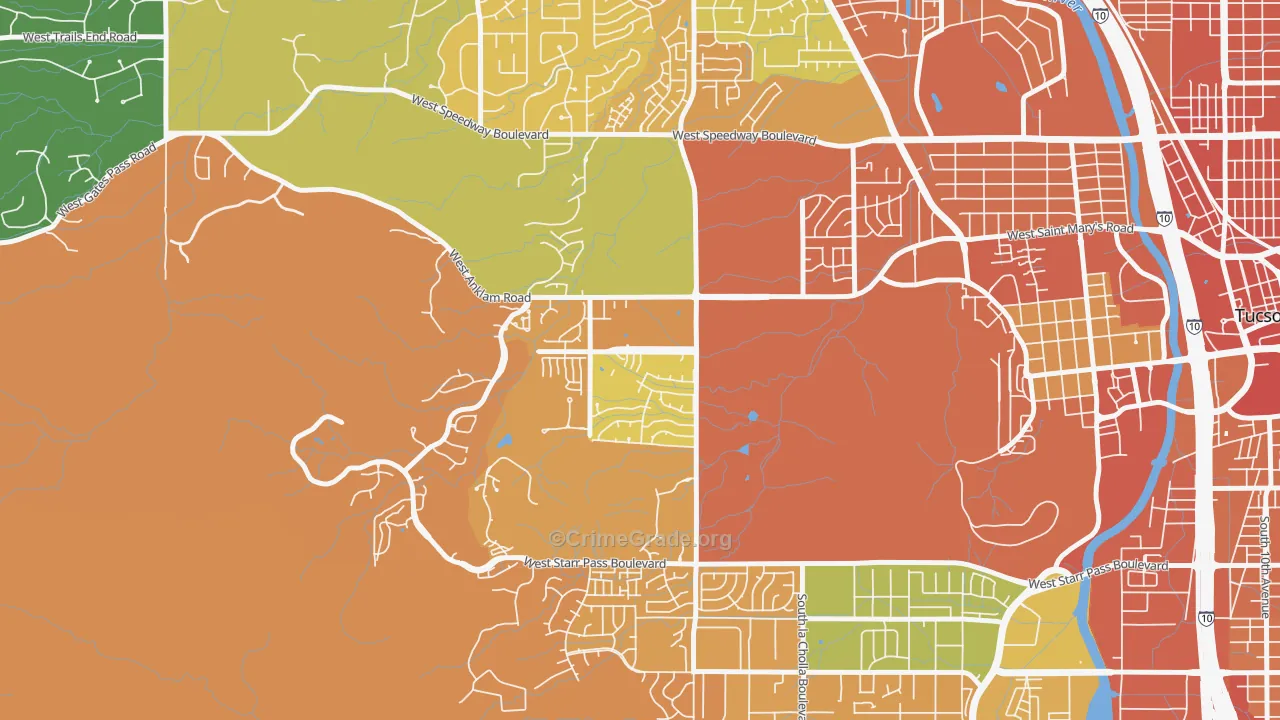 Tucson Park West, Tucson, AZ Map of Theft Rates
