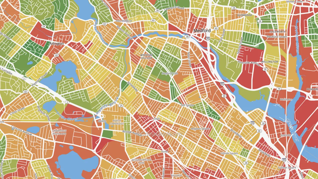 Tufts, Somerville, MA Map of Theft Rates