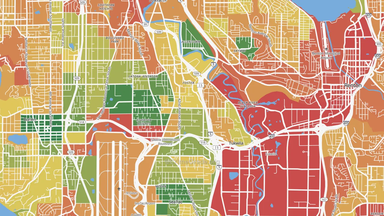 Tukwila, WA Map of Theft Rates