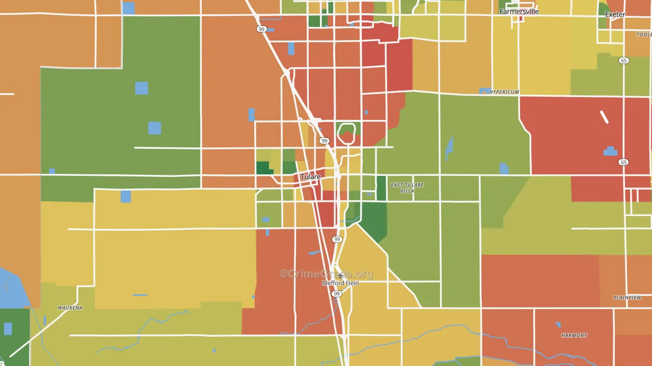 Tulare, CA Map of Theft Rates