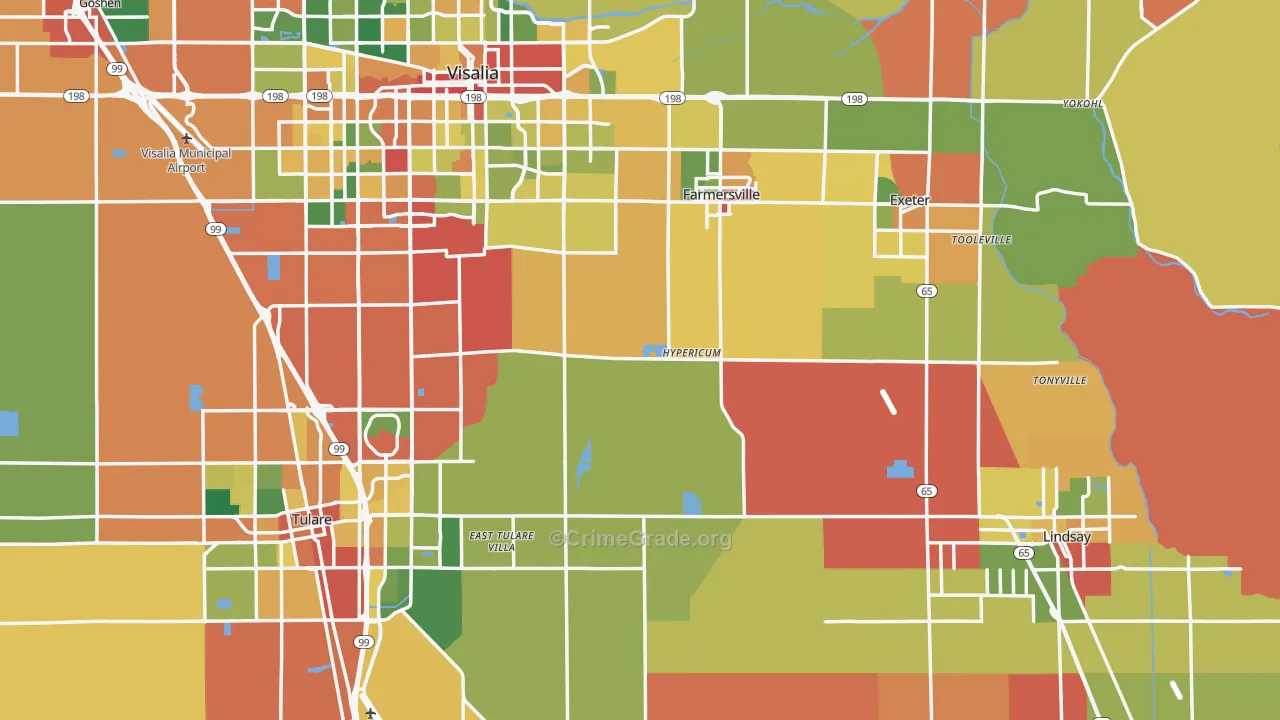 Tulare County, CA Map of Theft Rates