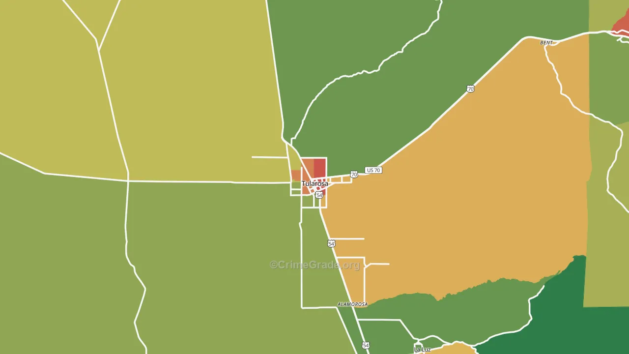Tularosa, NM Map of Theft Rates