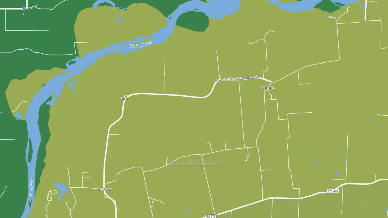 Tulip, TX Map of Theft Rates