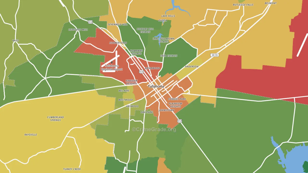Tullahoma, TN Map of Theft Rates