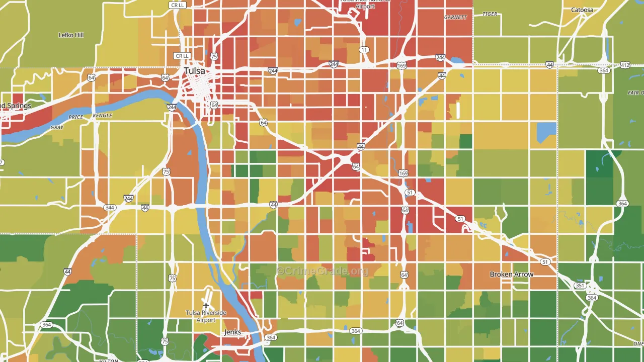 Tulsa County, OK Map of Theft Rates