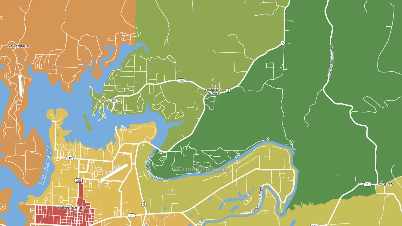 Tumbling Shoals, AR Map of Theft Rates