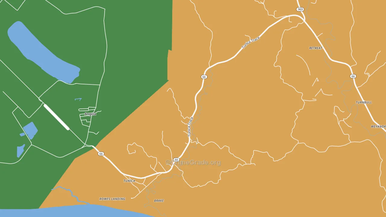 Tunica, LA Map of Theft Rates