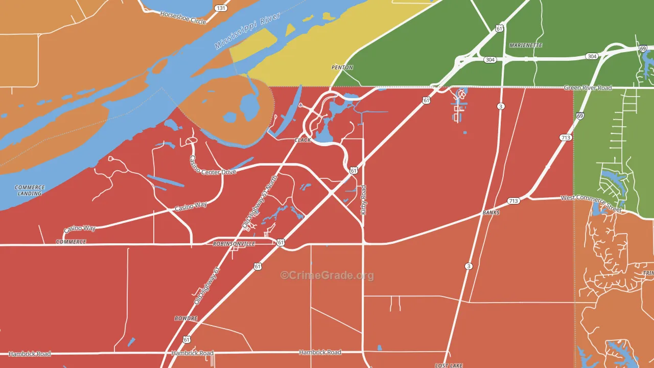 Tunica Resorts, MS Map of Theft Rates