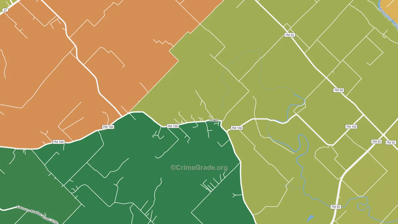 Tunis, TX Map of Theft Rates