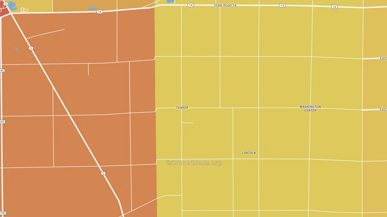 Tunker, IN Map of Theft Rates