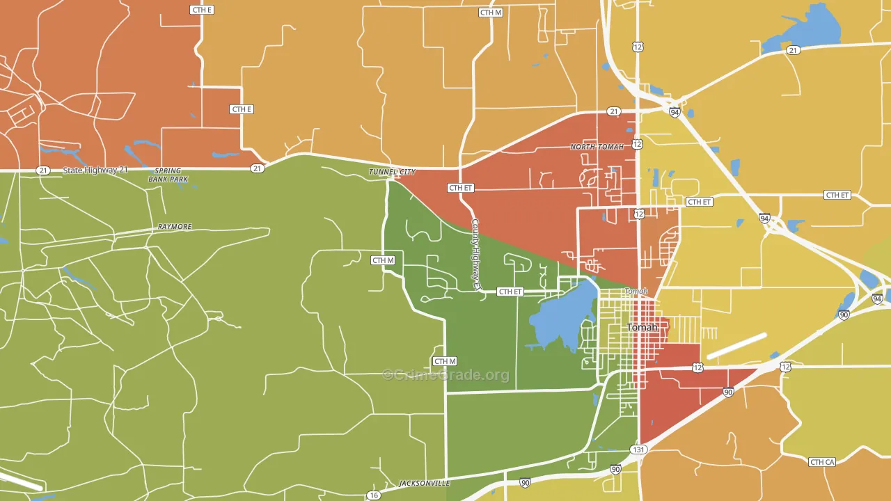 Tunnel City, WI Map of Theft Rates
