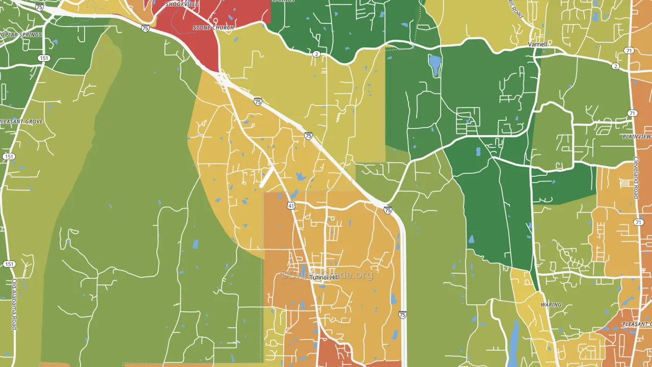 Tunnel Hill, GA Map of Theft Rates