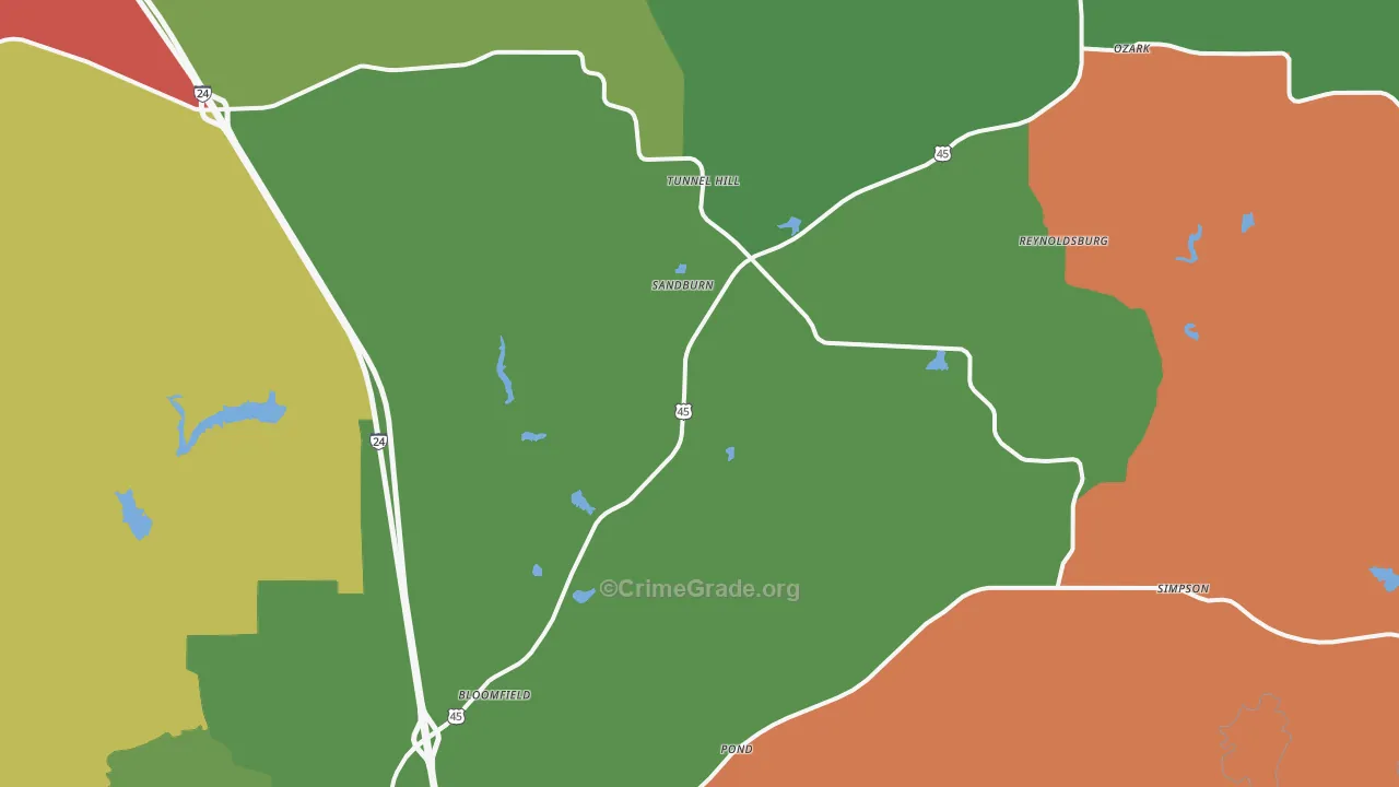 Tunnel Hill, IL Map of Theft Rates