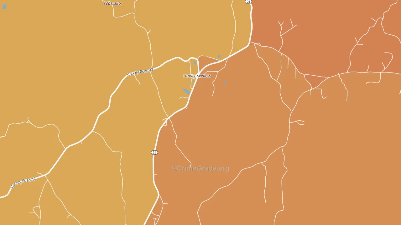 Tunnel Springs, AL Map of Theft Rates