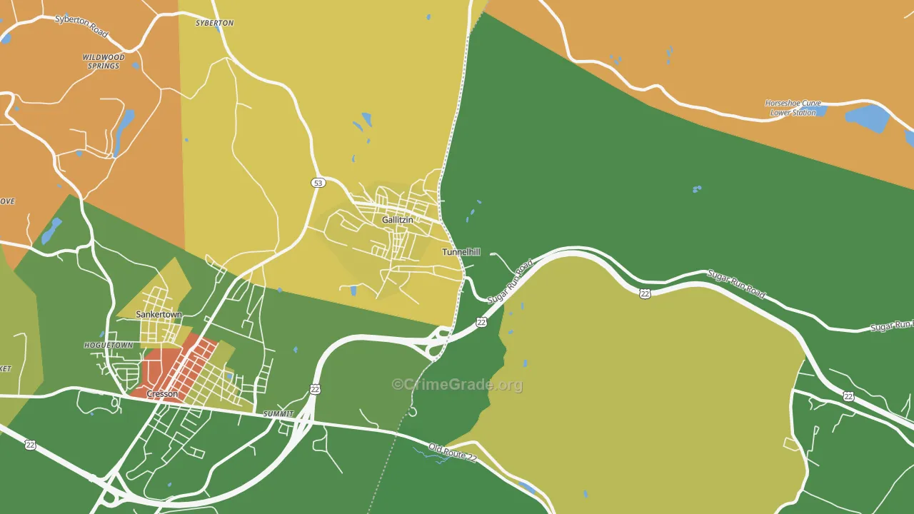 Tunnelhill, PA Map of Theft Rates