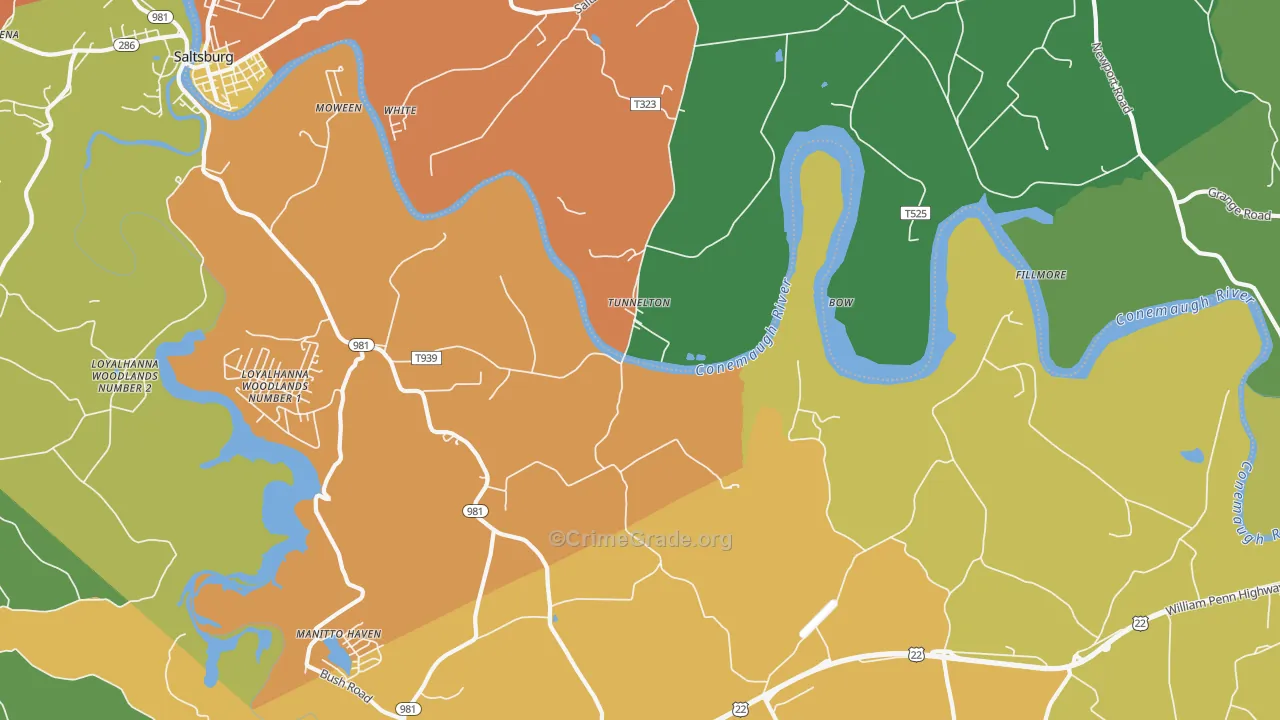 Tunnelton, PA Map of Theft Rates