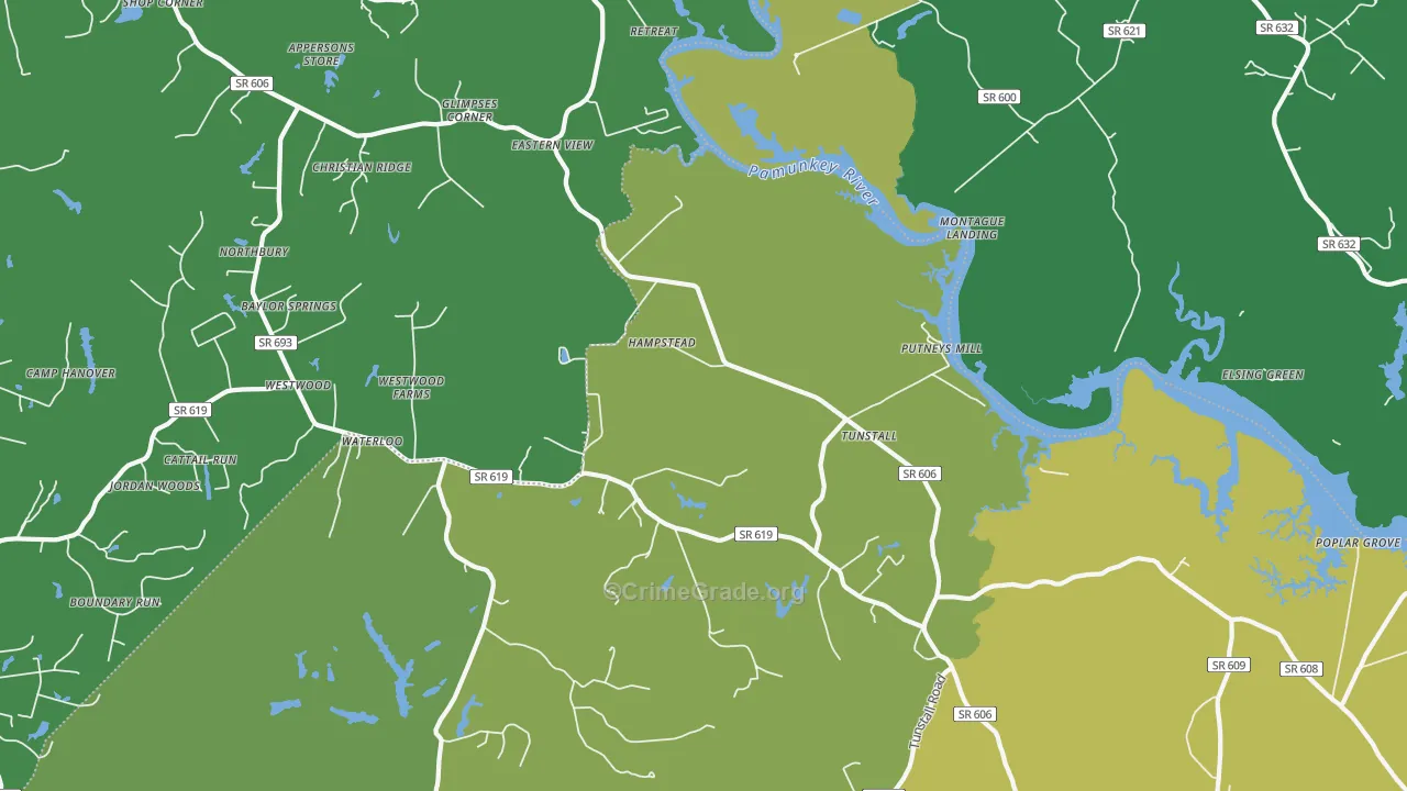 Tunstall, VA Map of Theft Rates