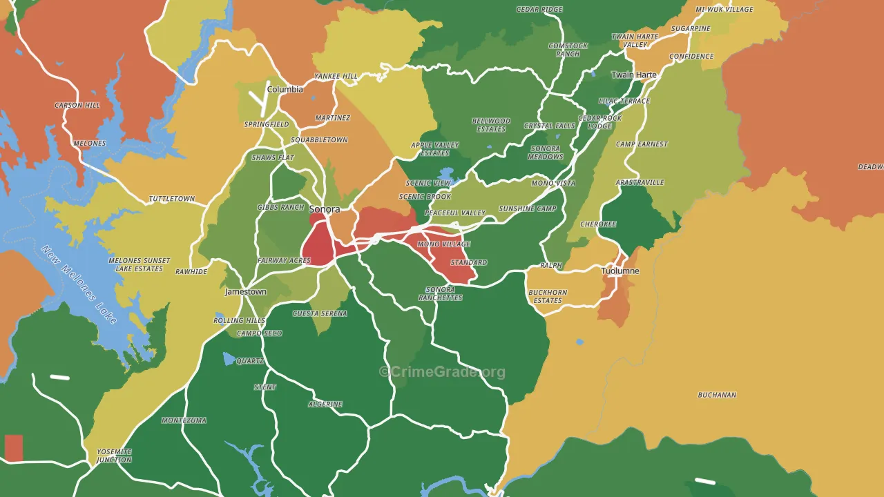 Tuolumne County, CA Map of Theft Rates