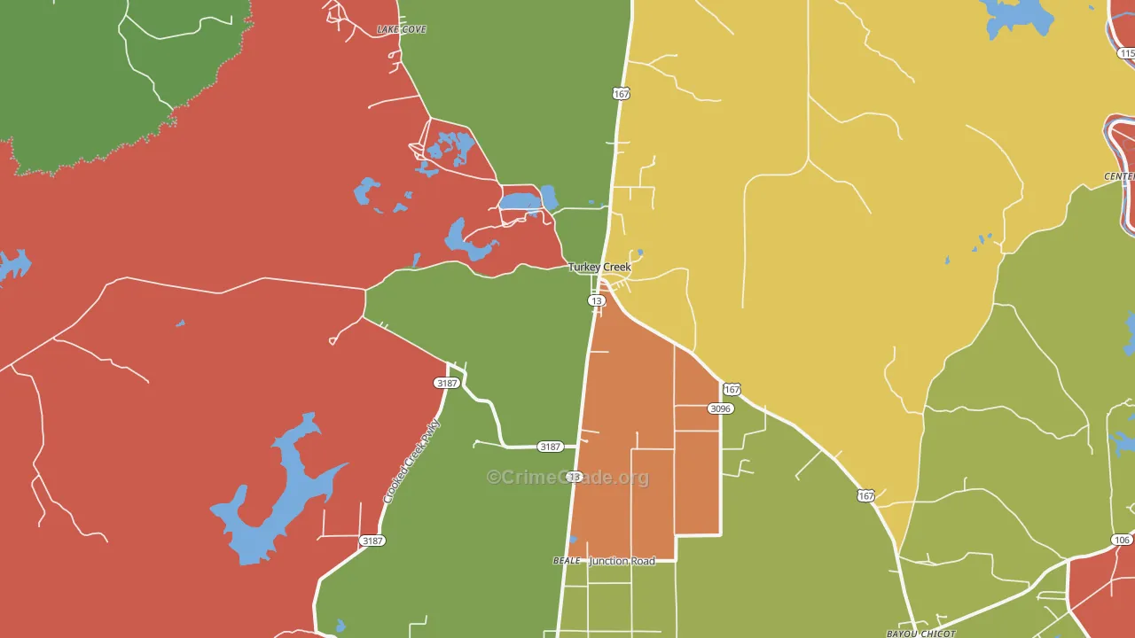 Turkey Creek, LA Map of Theft Rates