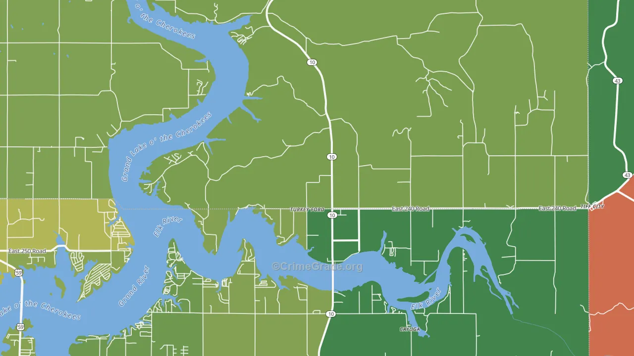 Turkey Ford, OK Map of Theft Rates