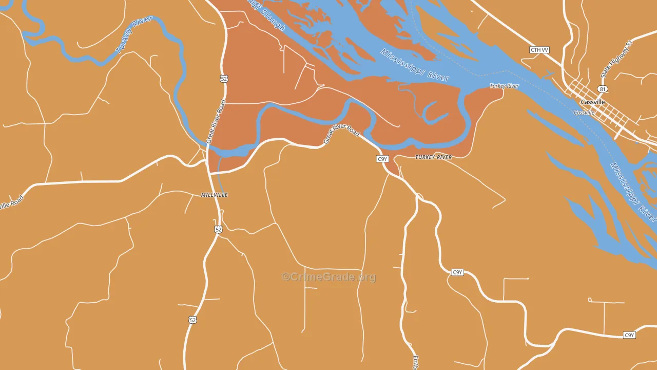 Turkey River, IA Map of Theft Rates