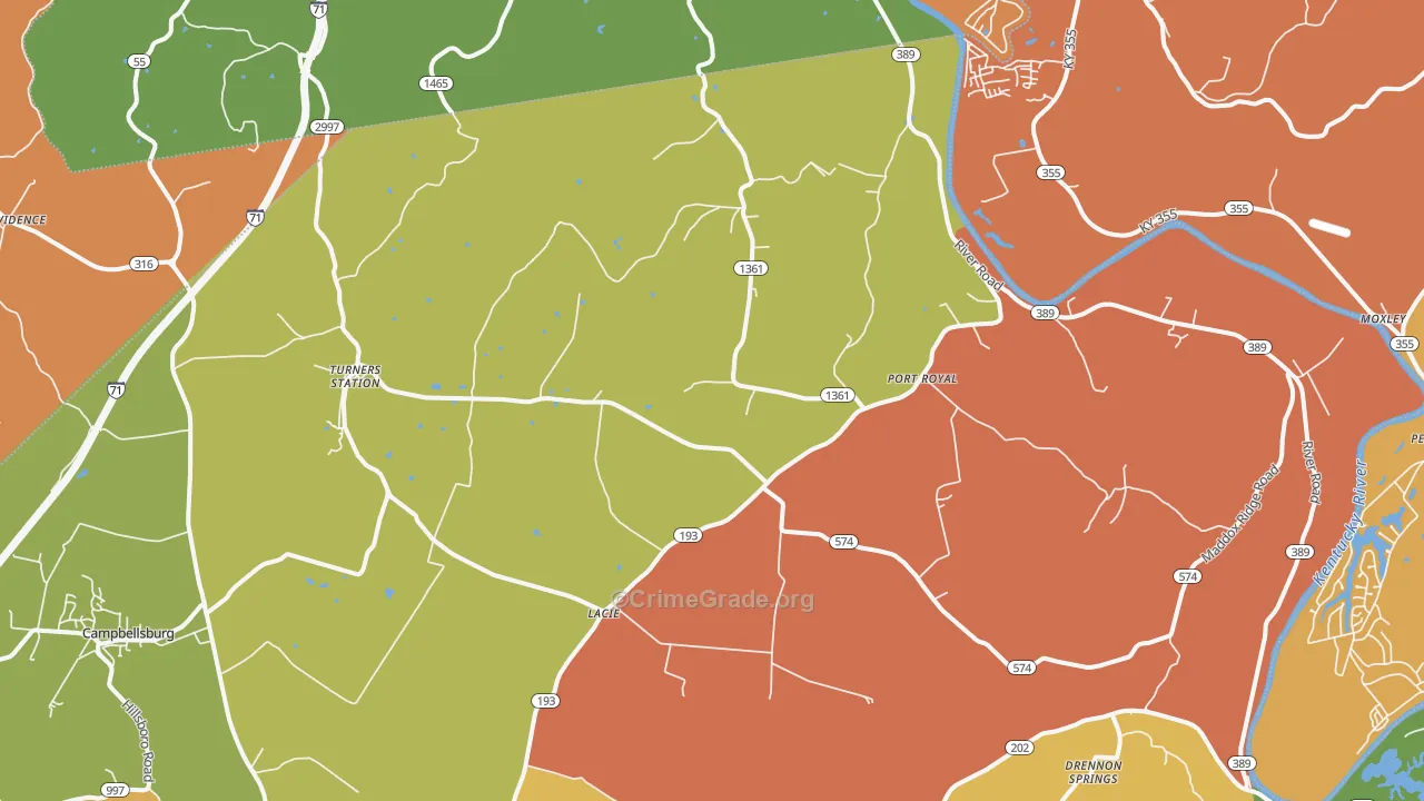 Turners Station, KY Map of Theft Rates