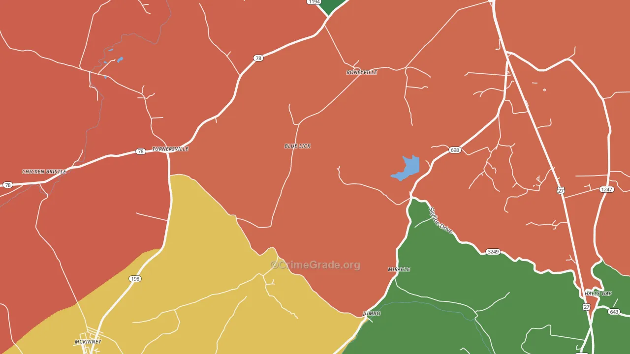 Turnersville, KY Map of Theft Rates