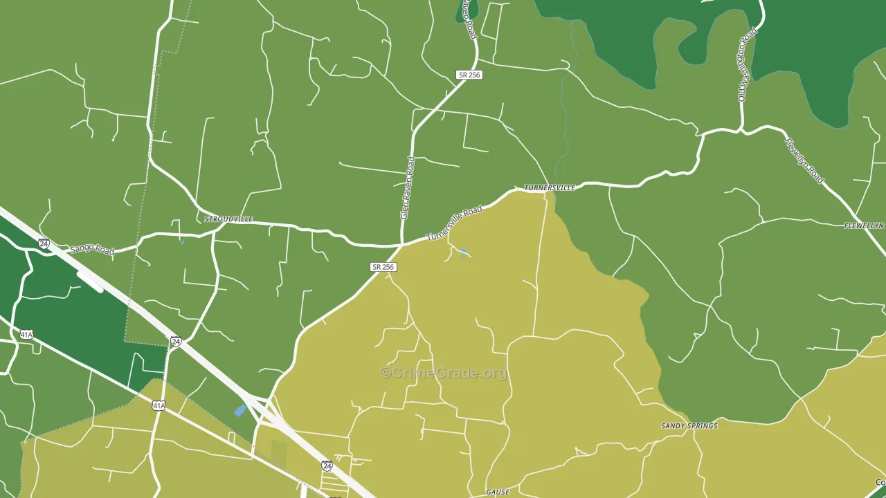 Turnersville, TN Map of Theft Rates
