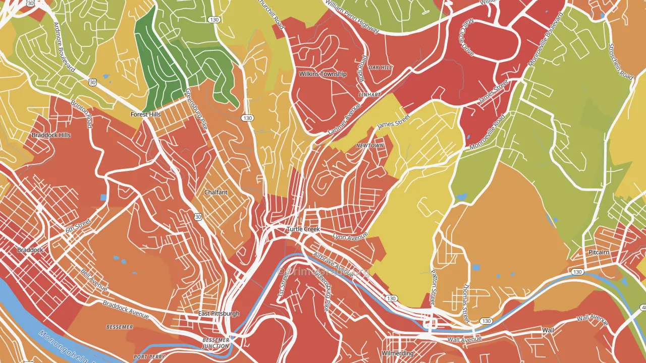 Turtle Creek, PA Map of Theft Rates