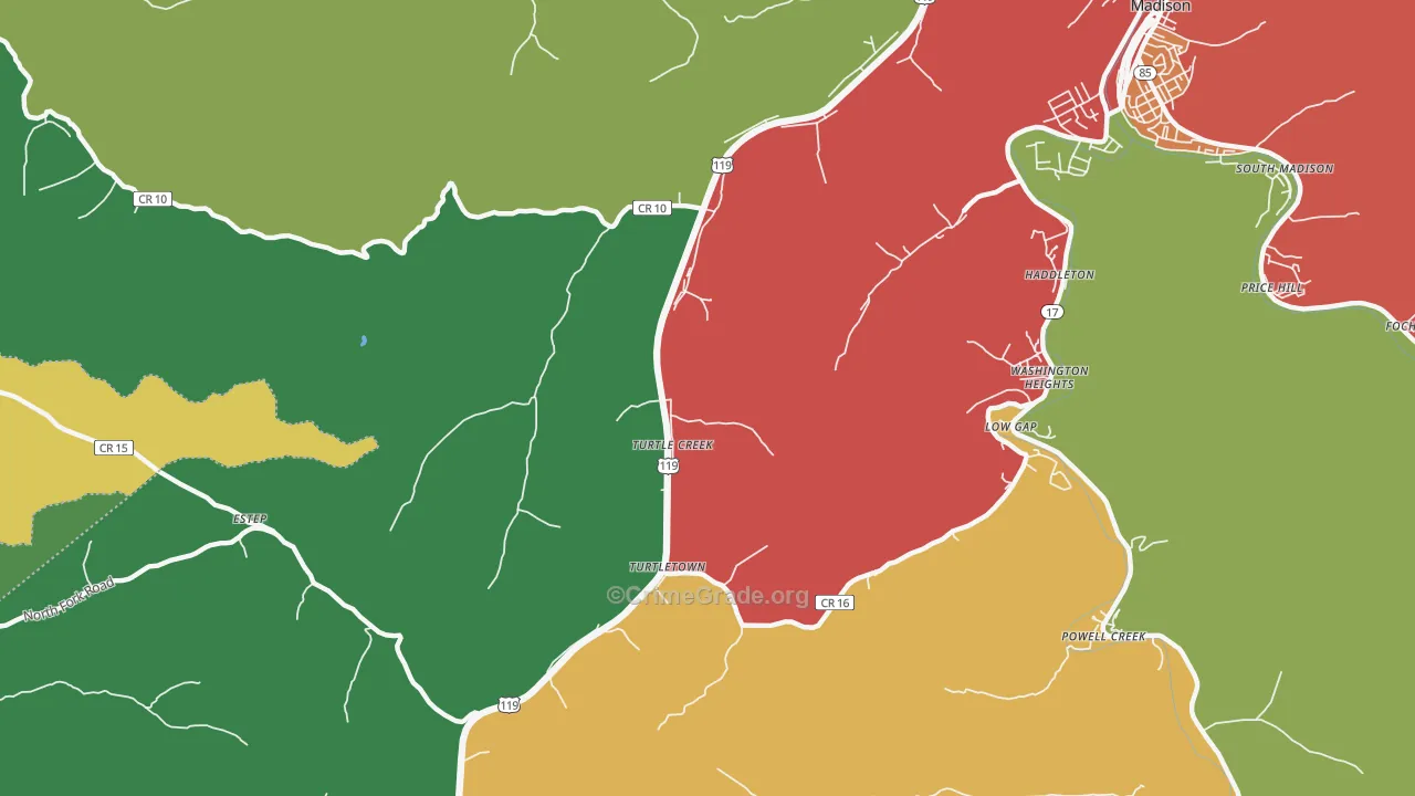 Turtle Creek, WV Map of Theft Rates