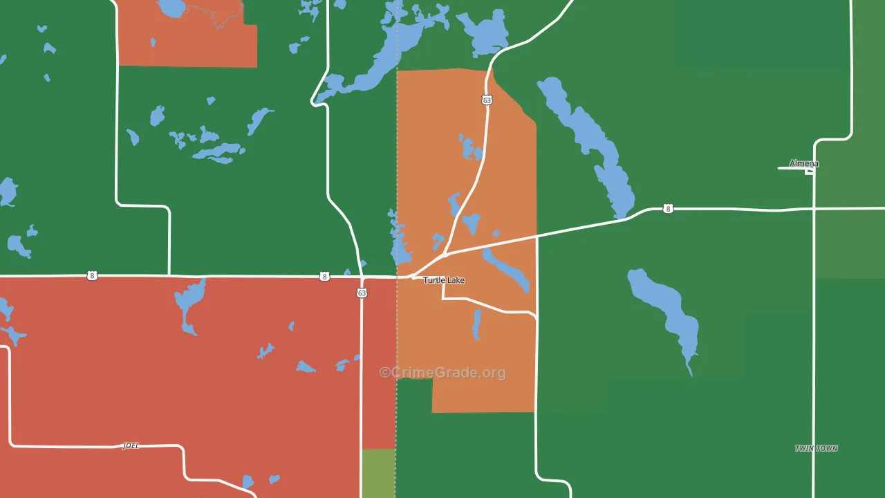 Turtle Lake, WI Map of Theft Rates