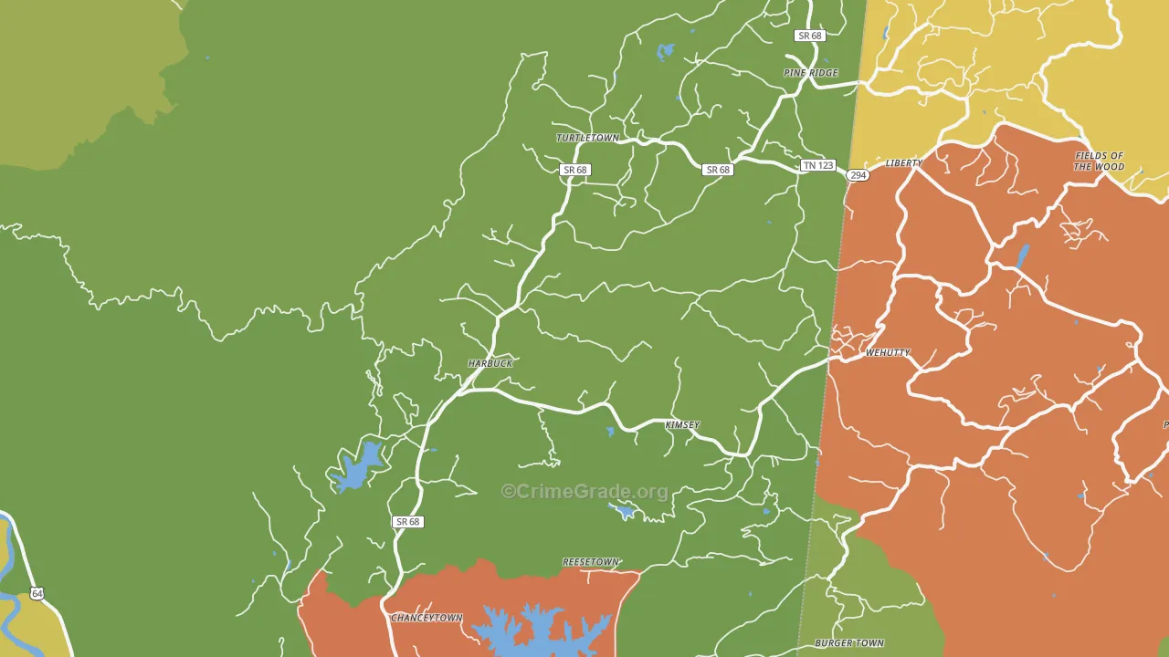 Turtletown, TN Map of Theft Rates