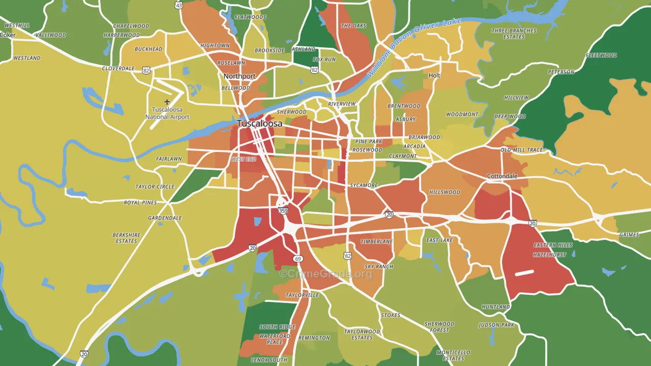 Tuscaloosa, AL Map of Theft Rates