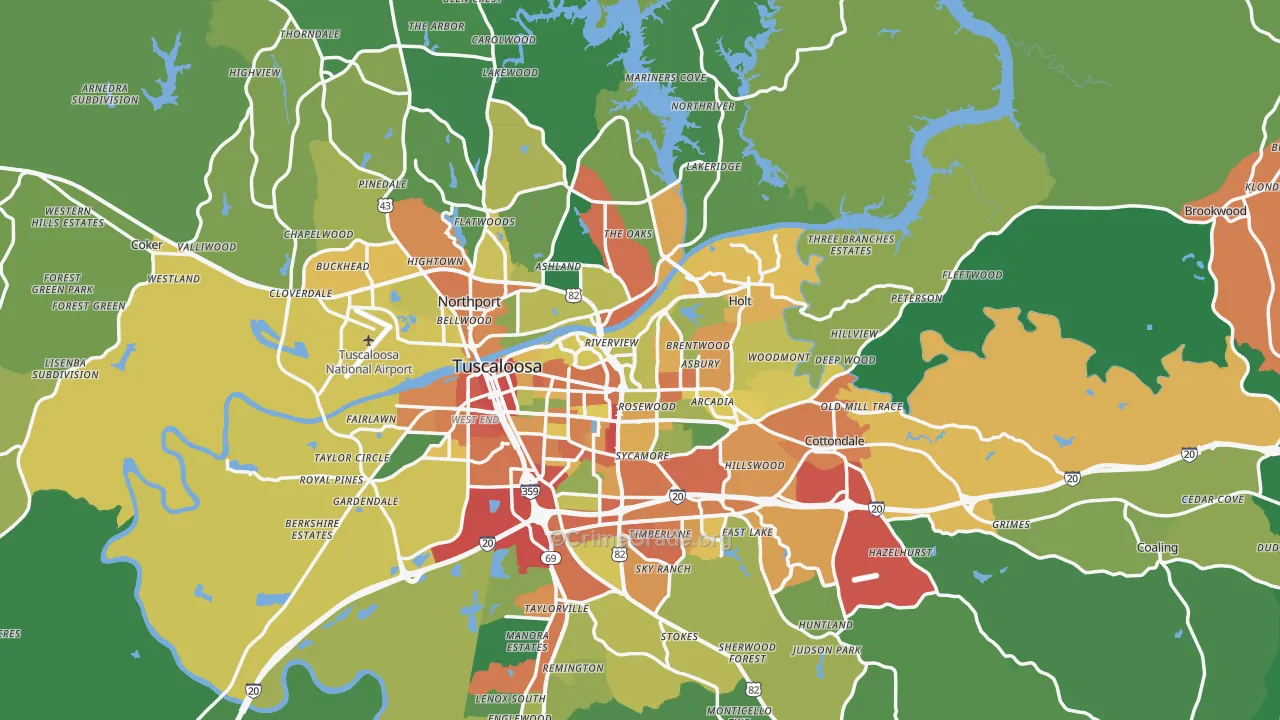 Tuscaloosa County, AL Map of Theft Rates