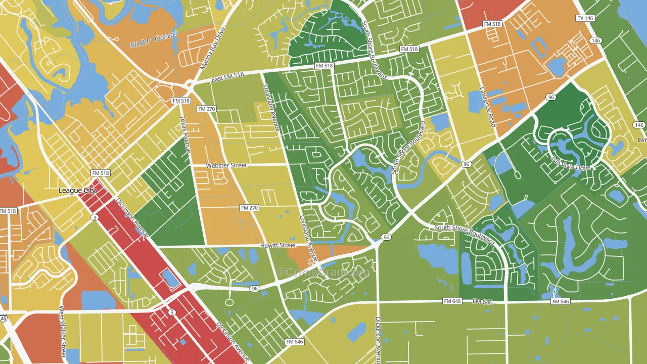 Tuscan Lakes, League City, TX Map of Theft Rates