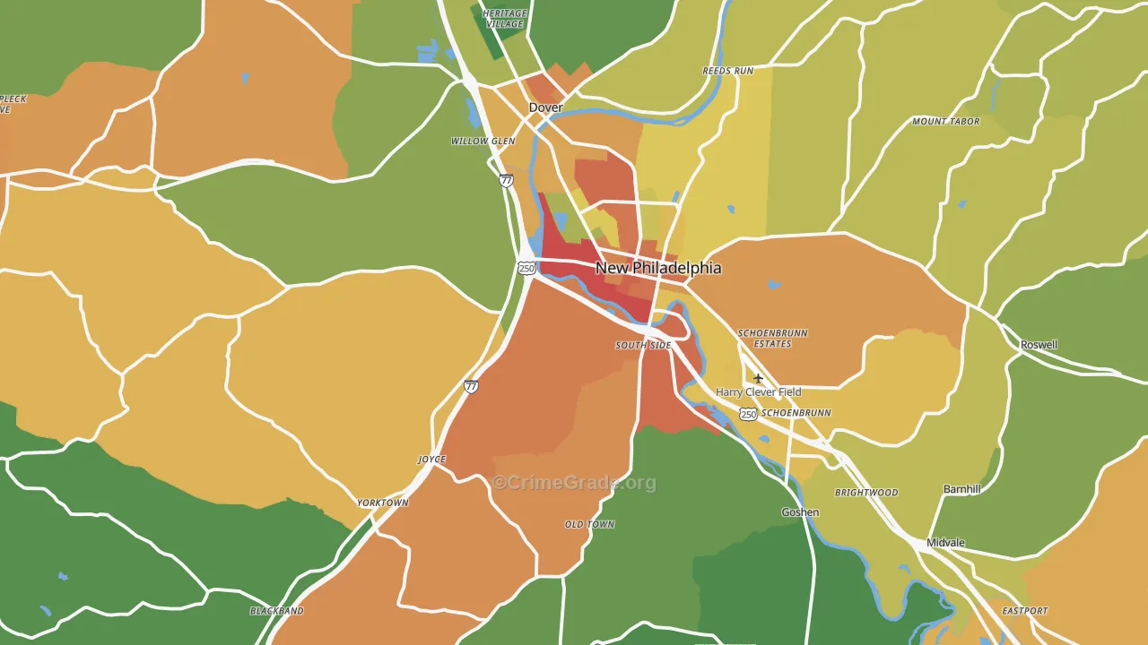 Tuscarawas County, OH Map of Theft Rates